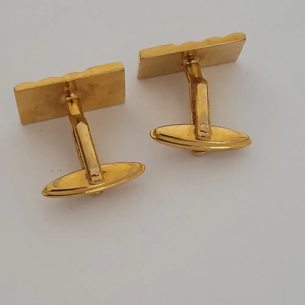 Dunhill D Cufflinks Gold Tone Logo Rectangle Logo Retro Stripped Designer Classi